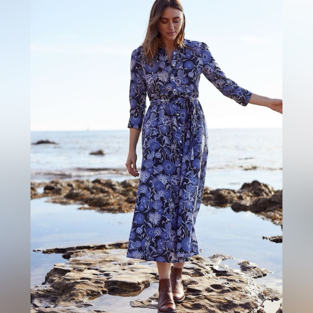Trovata Birds of Paradis Ainsley Coastal Blue Floral MIDI Dress NWT $354